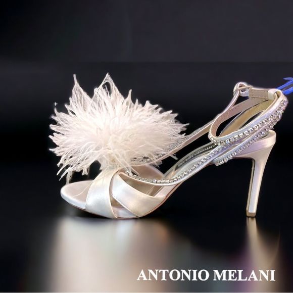 ❤️💗❤️ Antonio Melani AURORA Feathered Dress Sandal Rhinestones Ankle Wrap Strap - Picture 2 of 10